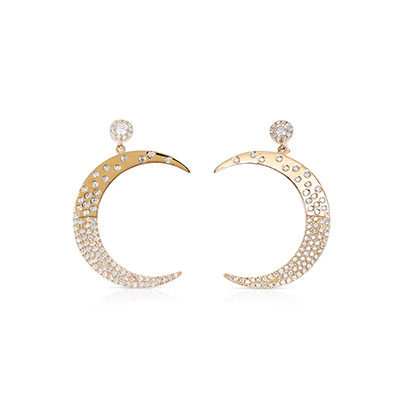 Gold Diamond Moon Earrings