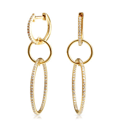 Gold Triple Hoop Dangle Earrings