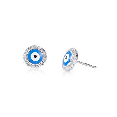 White Gold Evil Eye Studs