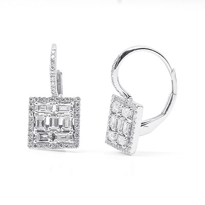 White Gold Square Diamond Earrings