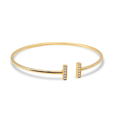 Yellow Gold Diamond T Cuff